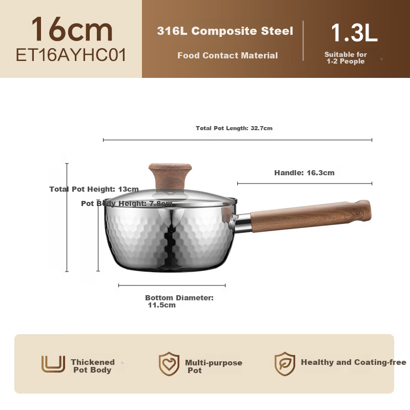 SUPOR Light Enjoy 316L Composite Steel Snow Pan 16cm Small Milk Pot JD Self-operated Stainless Steel Baby Food Pot