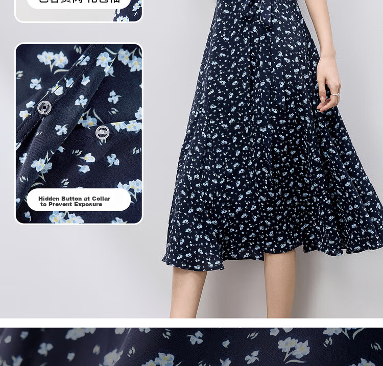 Sentubila Elegant Vacation Style V-Neck Dress for Women Summer Lantern Sleeve High Waist Floral Mermaid Slimming Mid-Length Dress 11