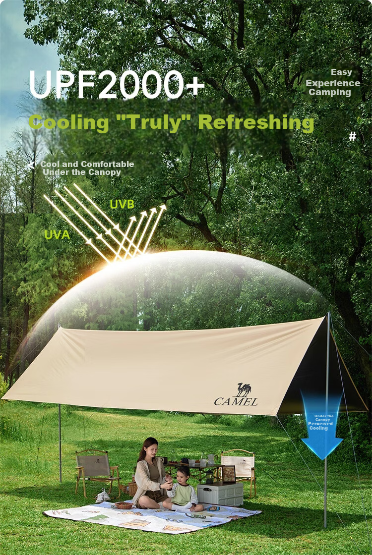 CAMEL "Peng" Black Coated Three-Pole Canopy Tent Large Outdoor Black Coated Sunshade Shelter 5