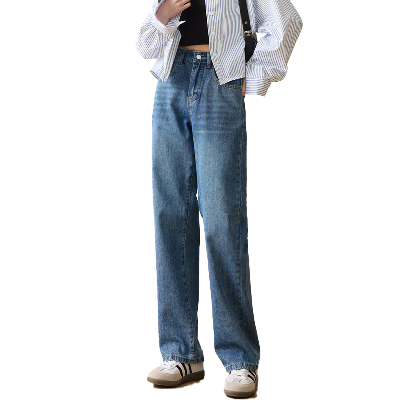 LangSha [New Retro Moisture-Wicking] Women's Jeans, Spring And Autumn High-Waist Straight-Leg Wide-Leg Pants, Loose-Fitting Floor-Length Slimming Trousers for Wome
