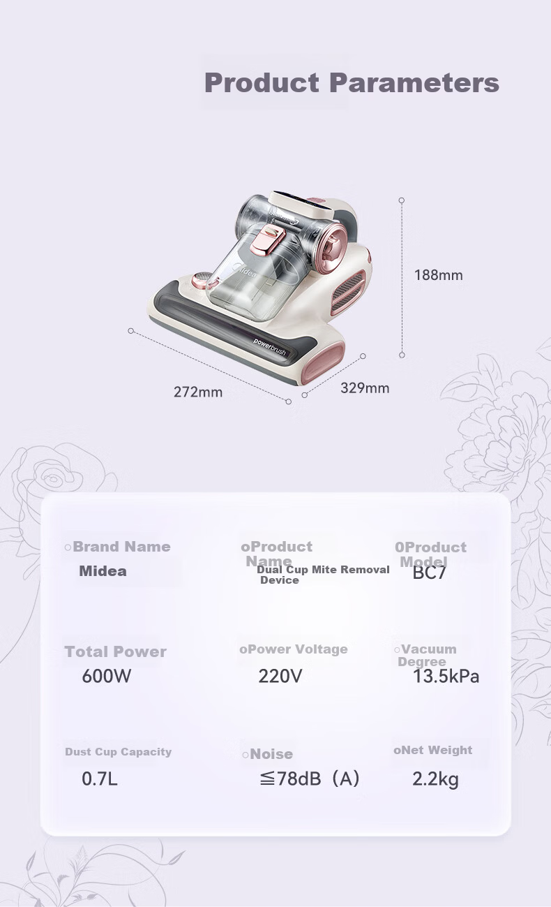 Midea Little Lightning Mite Removal Device [Mother and Baby Grade] BC8pro Bed Treasure Pet Hair Vacuum Cleaner Home High-Temperature Sterilization 3-in-1 Powerful Suction Vacuum and Mite Removal Machi 18