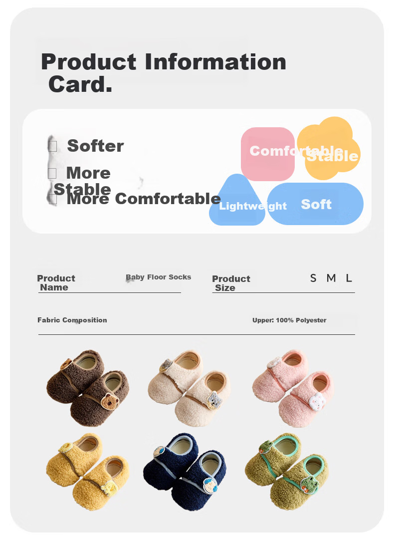 Babyprints Baby Floor Socks Autumn Winter Toddler Walking Socks Set Thickened Warm Soft Sole Indoor Shoes Socks Gray Monkey XS 5