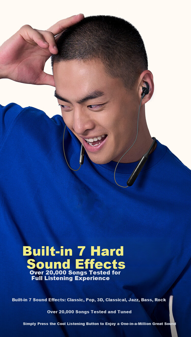 KUGOU M3pro New [30-Hour Long Battery + 7 Custom Sound Effects] Bluetooth 6.0 Neckband Wireless Music Sports Running Gaming Noise-Cancelling Earphones 12