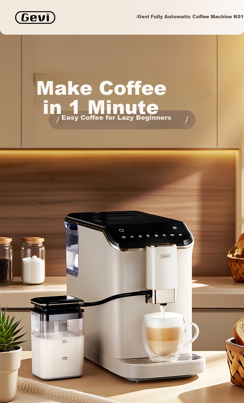 Gevi Fully Automatic Coffee Machine Small Grinder Integrated Italian American Coffee Dual Heating System GV-K01S One-Key Bean Cleaning [7-Day Free Trial] [Price Protection 618] 2