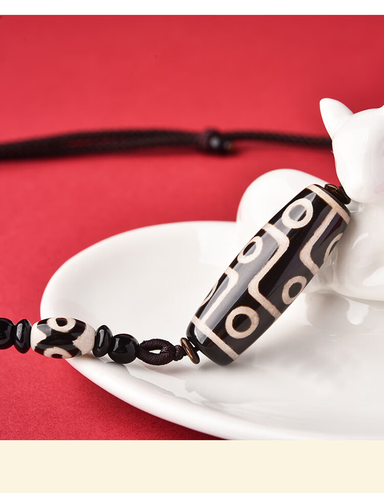 Lingfei Nine-Eyed Dzi Bead Pendant Necklace Black and White Agate Pendant Couple Qixi Festival Gift Unisex with Certificate 9