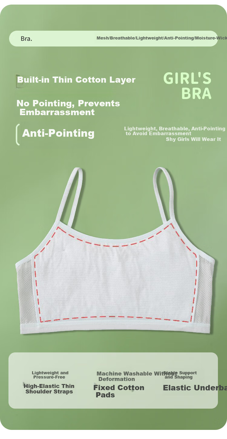 Yalu Girls' Underwear Children's Developmental Primary School Girls' Vest 9-12 Years Old Girls' Bra Summer Thin Mesh 6