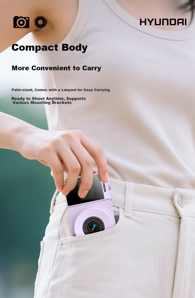 HYUNDAI Modern CCD Digital Camera Vlog Photography Travel Camera Student Entry-Level Dual Screen Selfie Cream White 32GB 11
