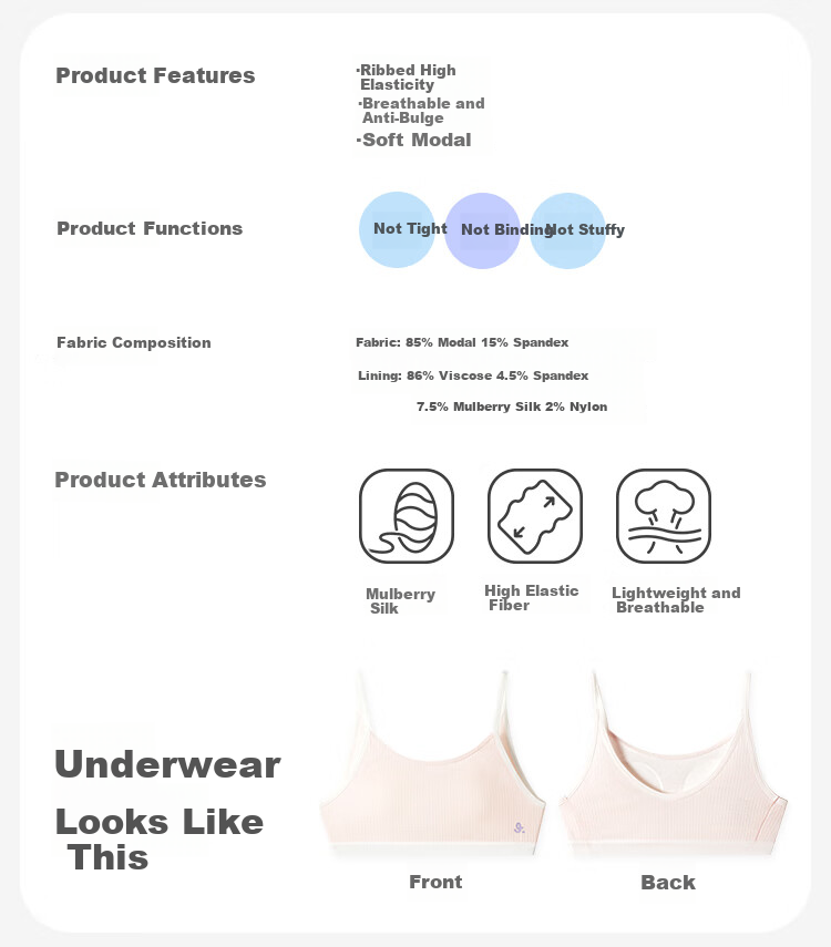 Jiusuiban Children's Underwear Girls 80 Modal Silk-Infused Developmental Bra 8-10 Years Old Anti-Protrusion Slim Camisole Vest 2