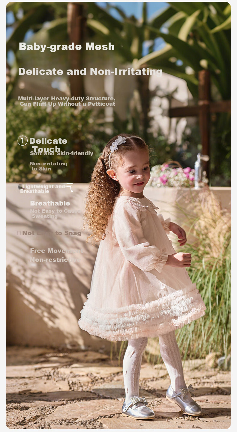 DAVE & BELLA Girls' Spring Dress Children's Stylish Mesh Princess Dress 3