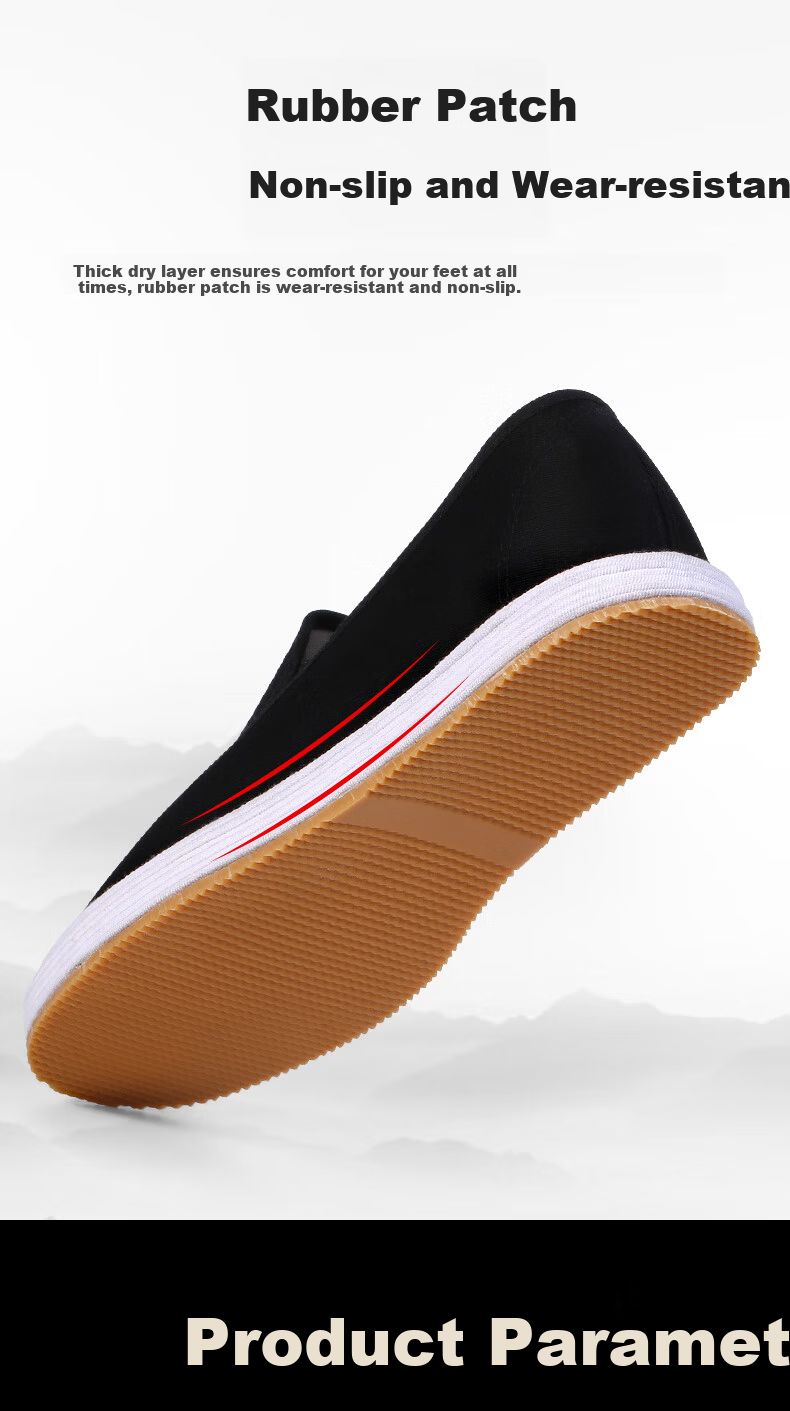 BUSHEYUAN Breathable Slip-On Traditional Beijing Cloth Shoes for Men, Chinese Style Thousand-Layer Sole Dad Shoes 9206 Black Size 41 6