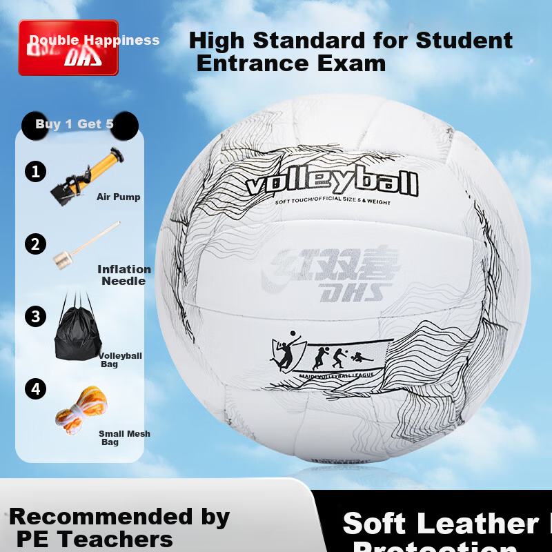 DHS FV516 Silver Volleyball Official Standard Training Beach Volleyball Size 5 for Adults, Children, Middle and High School, College Students