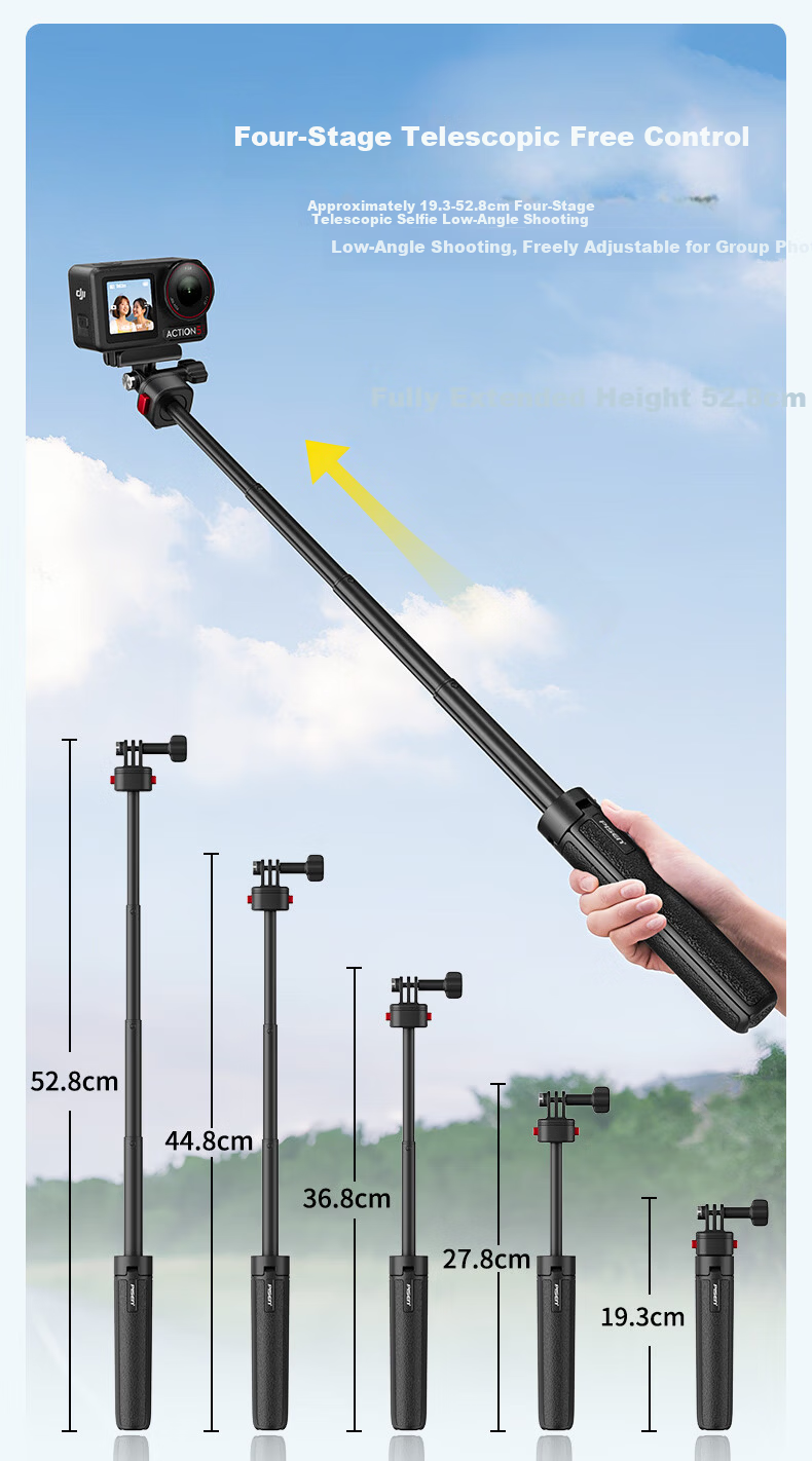 Pisen Magnetic Mini Quick-Release Tripod Extension Selfie Stick for DJI Action 6 5 Pro 4 / GoPro / Insta Sports Camera Portable Photo Handle Live Streaming Stand 12