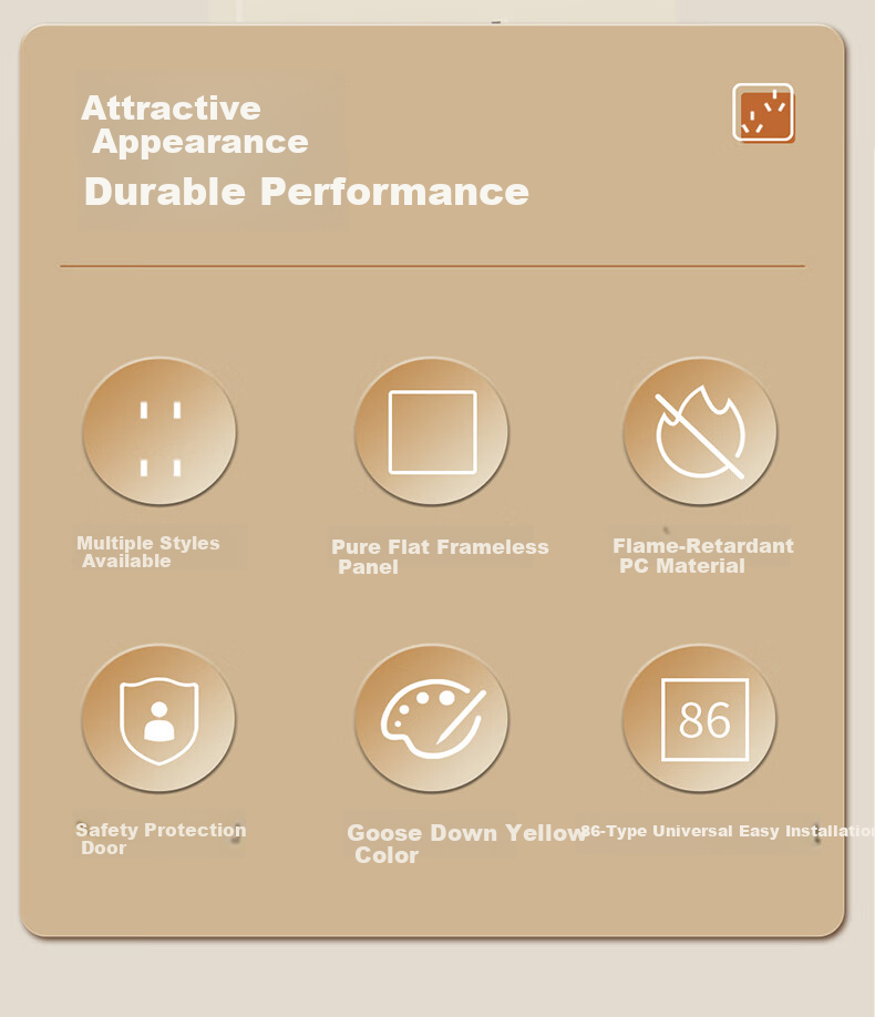 DELIXI Matte Skin-Friendly Large Panel 86 Type Universal Three-Hole 10A and 16A Socket CD100 Goose Down Yellow 2
