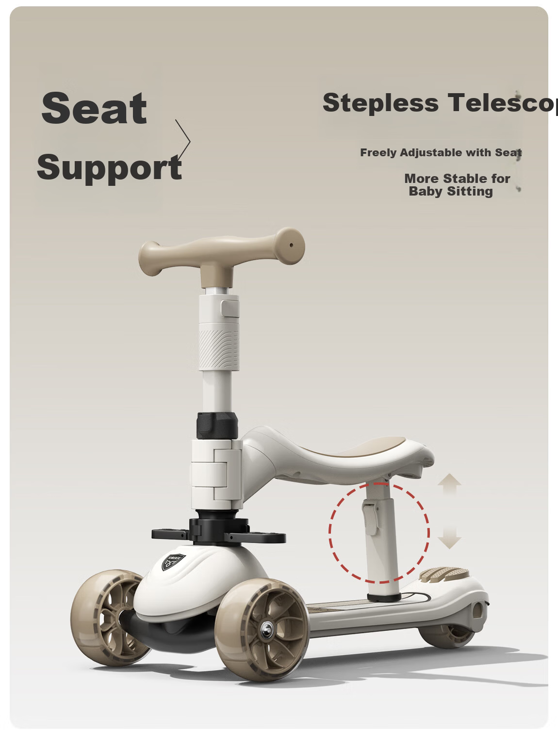 BEIESTATE Supreme Pro Scooter 6-in-1 Foldable Kids Scooter for Ages 1-3-6 Birthday Gift Mica Gray 11