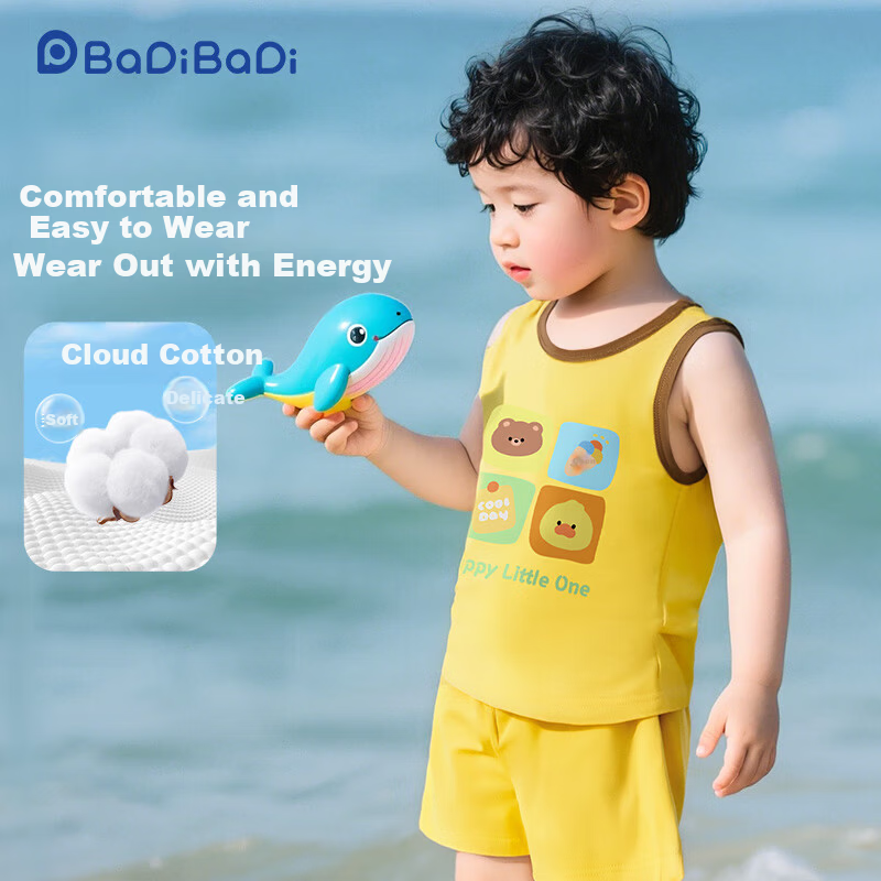 Badibadi Summer Baby Toddler Cotton Set Sleeveless Vest Shorts Unisex Yellow Bear Duck Park Size 130
