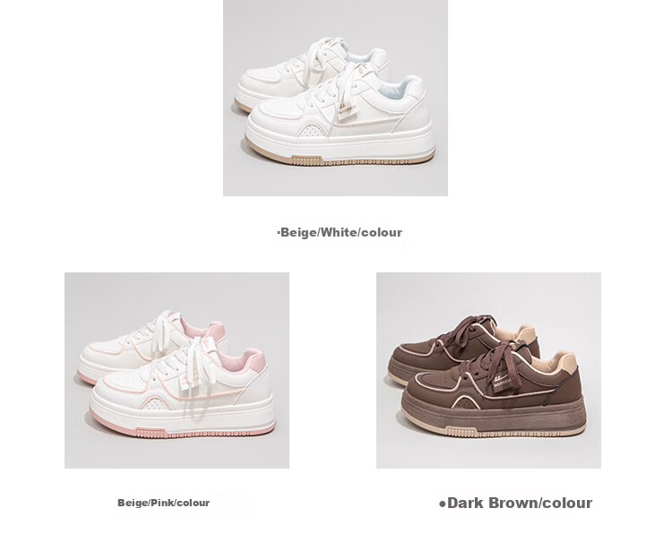 Warrior Women's Thick Sole Sneakers Height Increasing White Casual Sports Shoes J873Z Beige/White 36 2