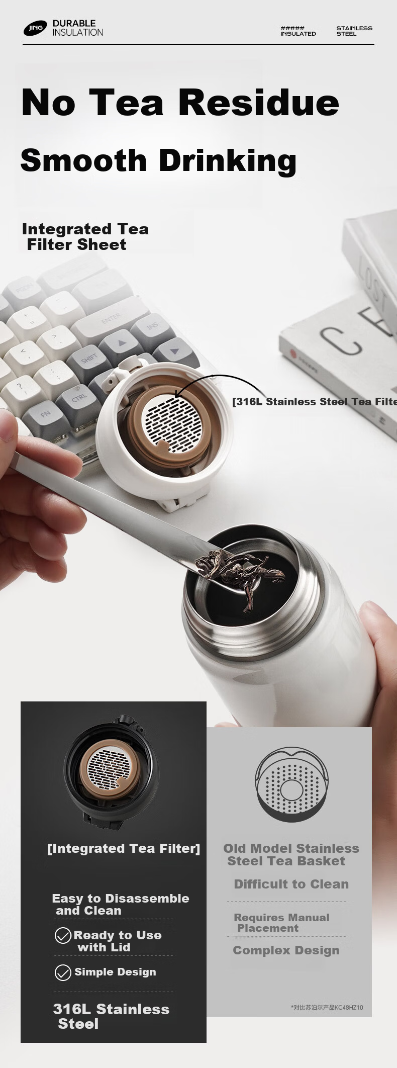 SUPOR Insulated Mug, 316L Stainless Steel Business Water Cup, Office And Car Tea Infuser Cup, Men's And Women's Pop-Up Lid Beverage Cup 7