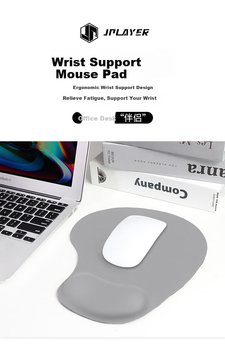 JPLAYER Laptop Wrist Rest Mouse Pad Hand Support Pad Silicone Non-Slip Integrated Hand Rest for Men And Women, Office Typing E-Sports Gaming, Ergonomic Design, Dirt-Resistant Gray 1