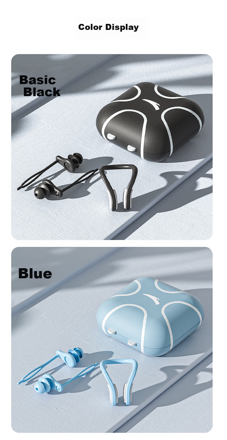 ANTA Nose Clip and Earplug Set Professional Waterproof Silicone Earplugs Nose Clip Anti-Choking Portable Swimming Gear Blue 10