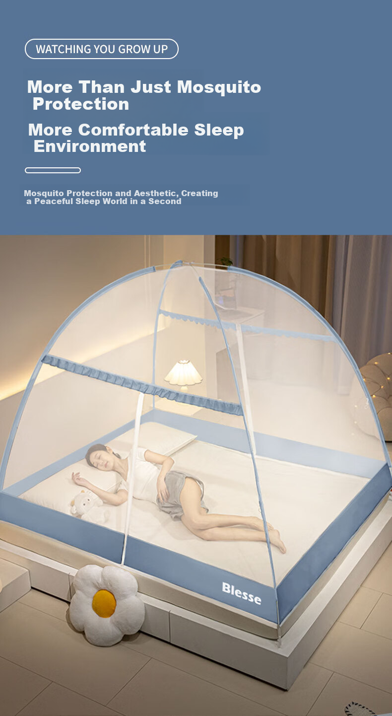 Nanjiren Kids and Adults Mosquito Net Mongolian Tent No-Installation Mosquito Net Frame 1.8x2m Home Bedroom Anti-Fall Foldable 6