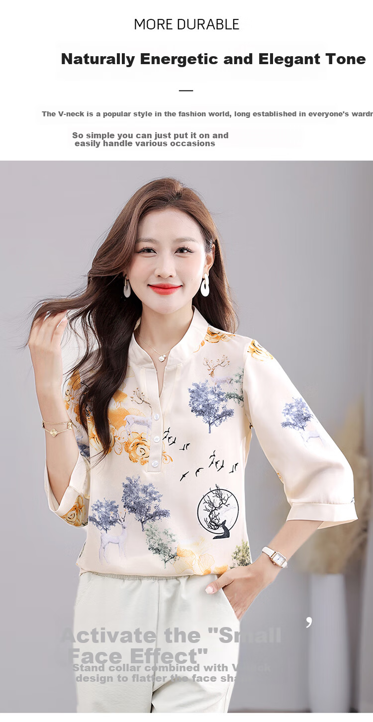 Woodpecker Women's Short Sleeve T-Shirt Casual Floral Shirt Middle-aged and Elderly Mom Loose Elegant Top Summer Blue 2XL 2