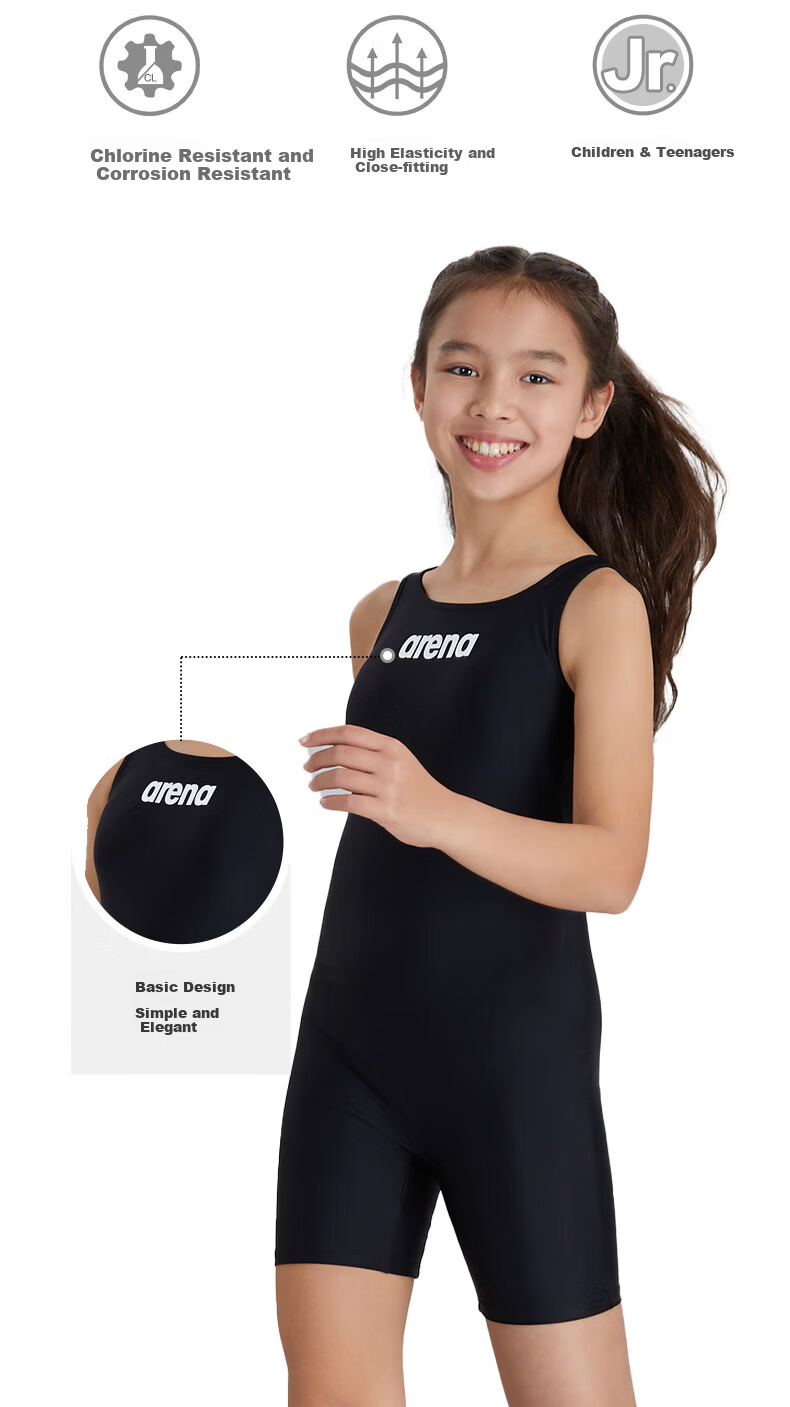 Arena Children's Swimsuit, Youth Sleeveless One-Piece Square Leg Solid Color Swimwear, Comfortable Quick-Dry Hot Spring Fitness Swimming Training 2