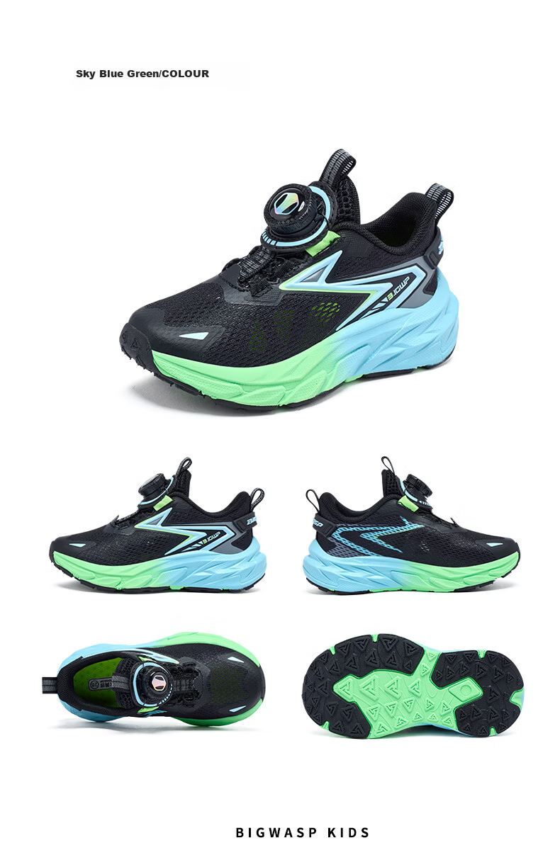 BIG WASP Kids Sports Shoes 2026 New Boys Running Shoes D112621008 Ai Ye Green (Single Mesh) Size 38 11