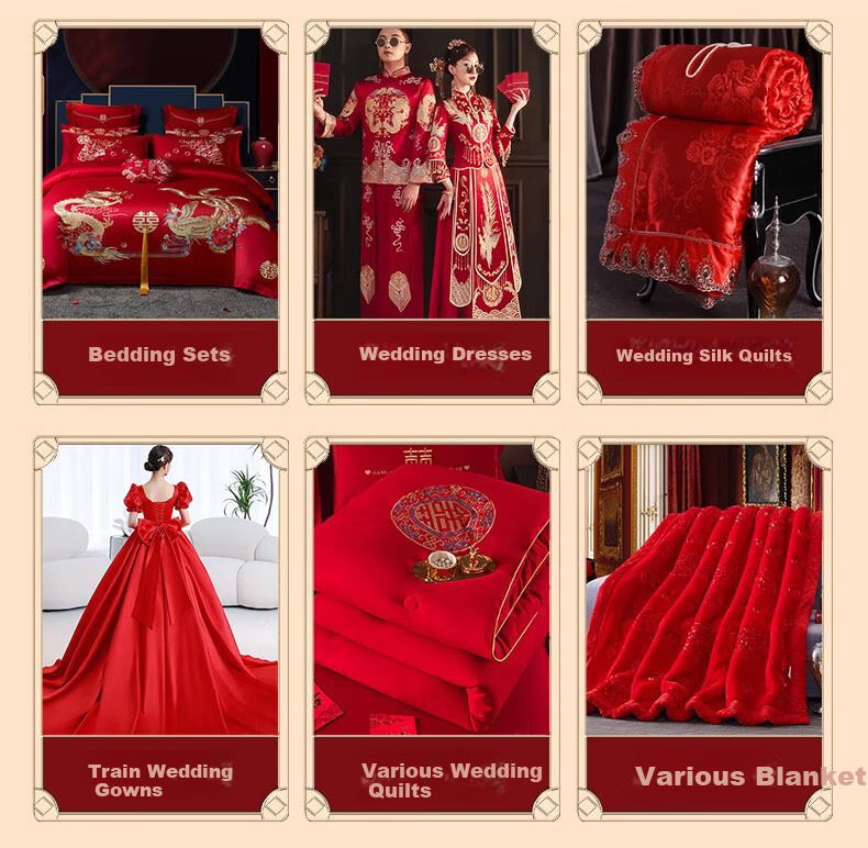 40,000 Kilometers Wedding Dowry Quilt Storage Bag Cotton Quilt Storage Bag Wedding Four-Piece Set Packaging Bag Bright Red Handbag 4