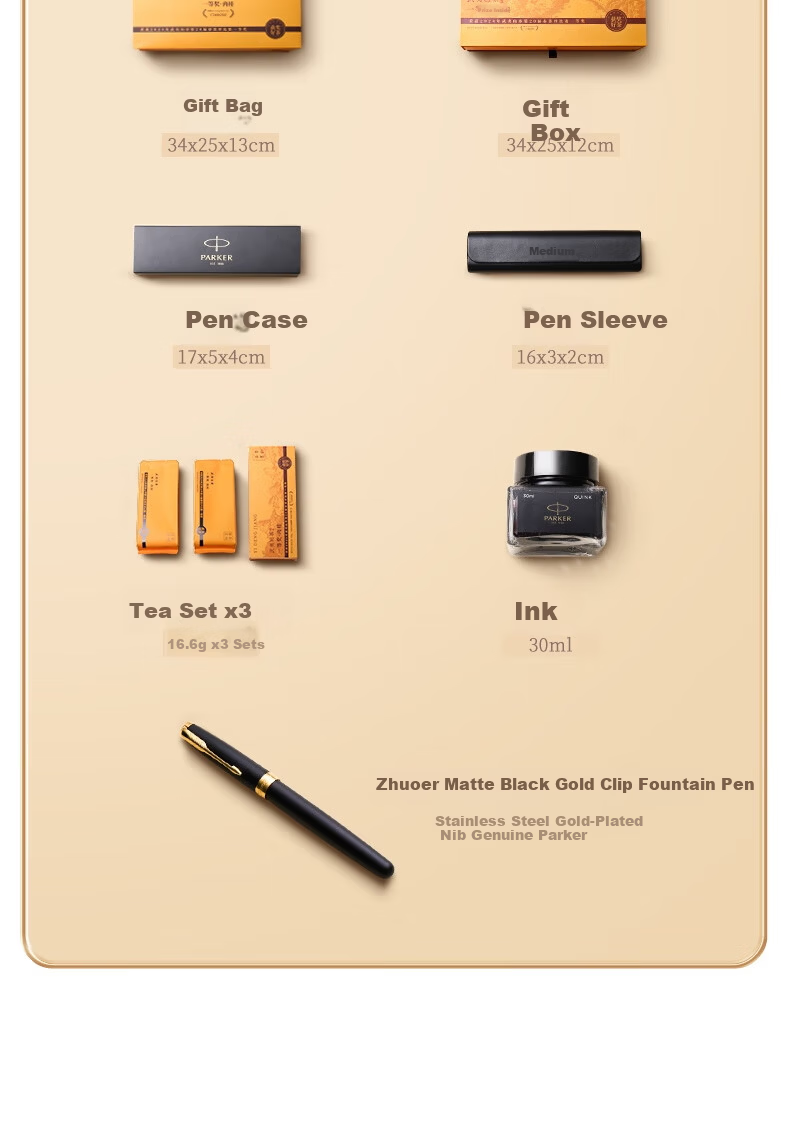 PARKER Premium Fountain Pen Luxury Business Gift Birthday Present Elegant Matte Black Gold Clip Ink Pen + Tea Scent Ink Gift Box (Yellow) 13