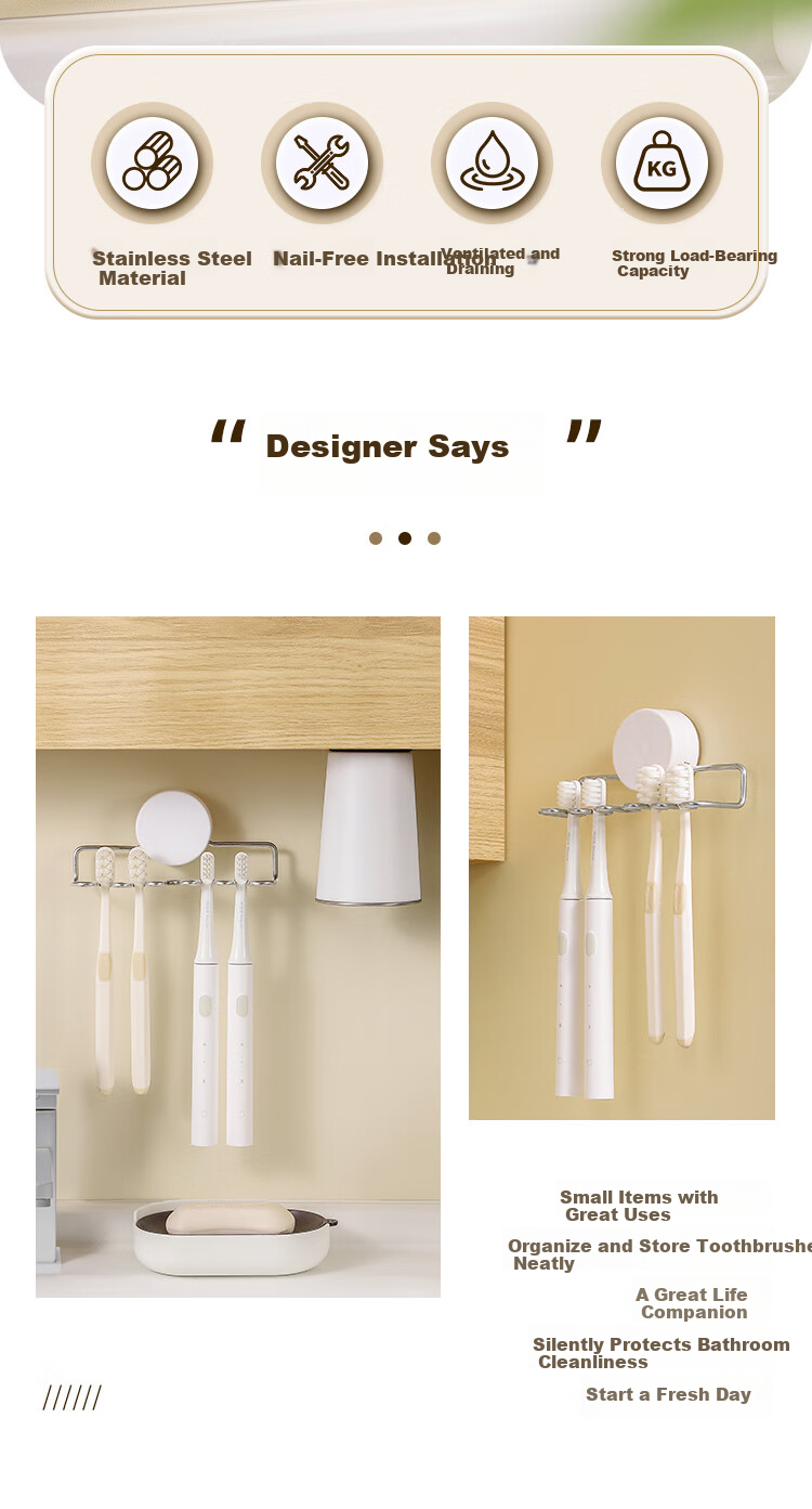 Imakara Wall-Mounted Suction Cup Toothbrush Holder Electric Toothbrush Storage Rack Premium No-Drill Organizer 2