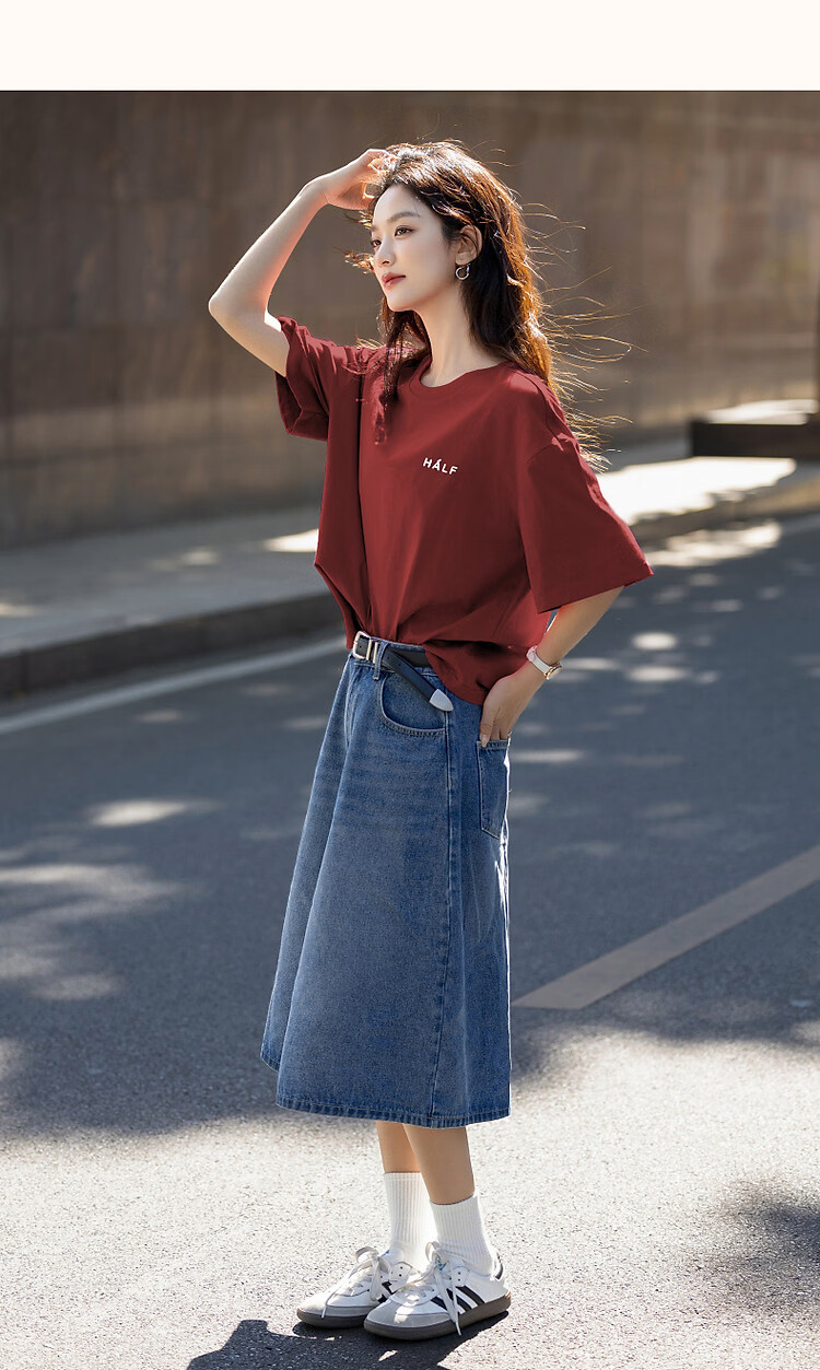 Demana [Comfort 180G Pure Cotton] Summer Simple Style Letter Print Loose Fit Women's 5-Sleeve T-Shirt 24