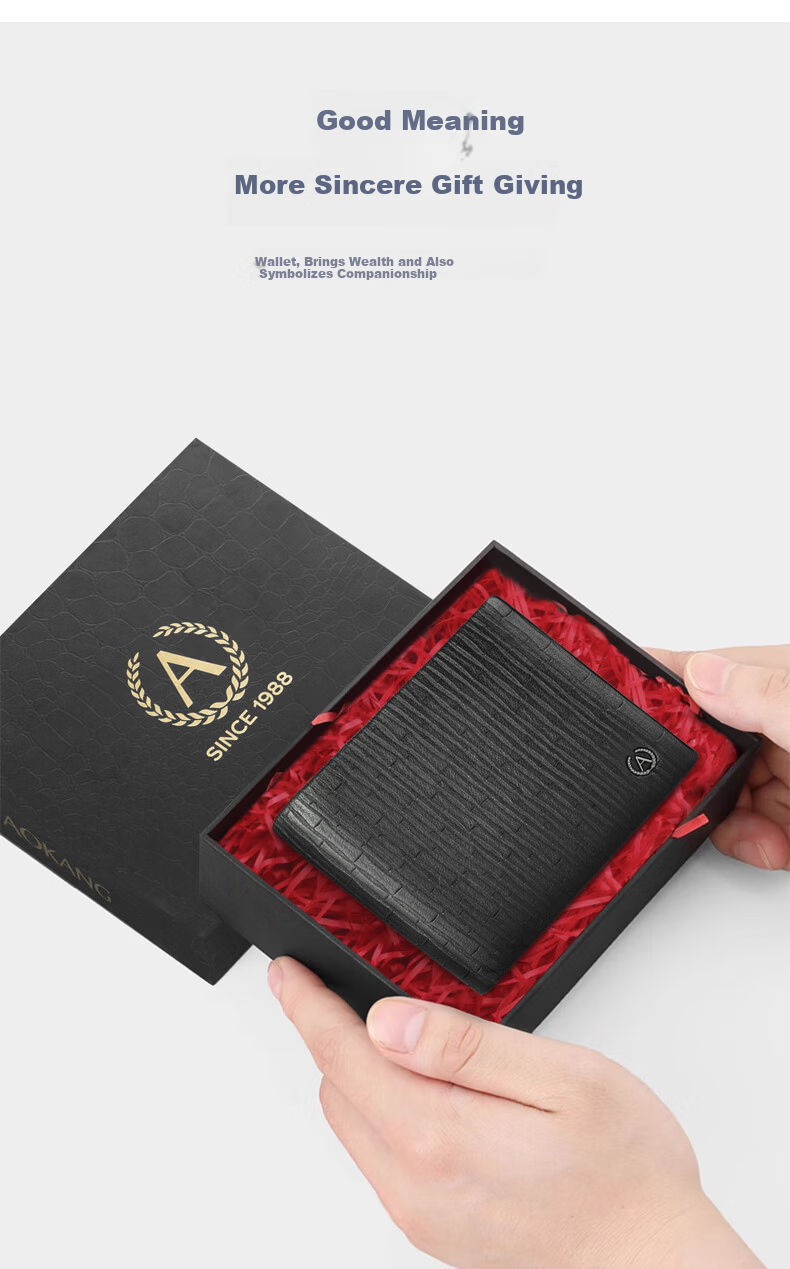 Aokang Men's Horizontal Bifold Leather Wallet Multifunctional Coin Purse Gift for Husband Birthday 12