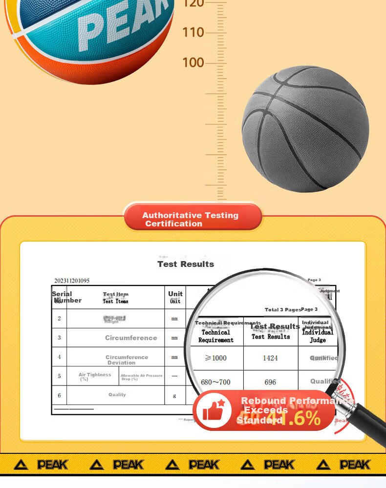 PEAK Basketball, Size 3 for Children, Competition Grade, Indoor And Outdoor Use, Wear-Resistant, Suitable for Cement Courts, Elementary School Students And Teenagers, Outdoor Rubber Ball 6