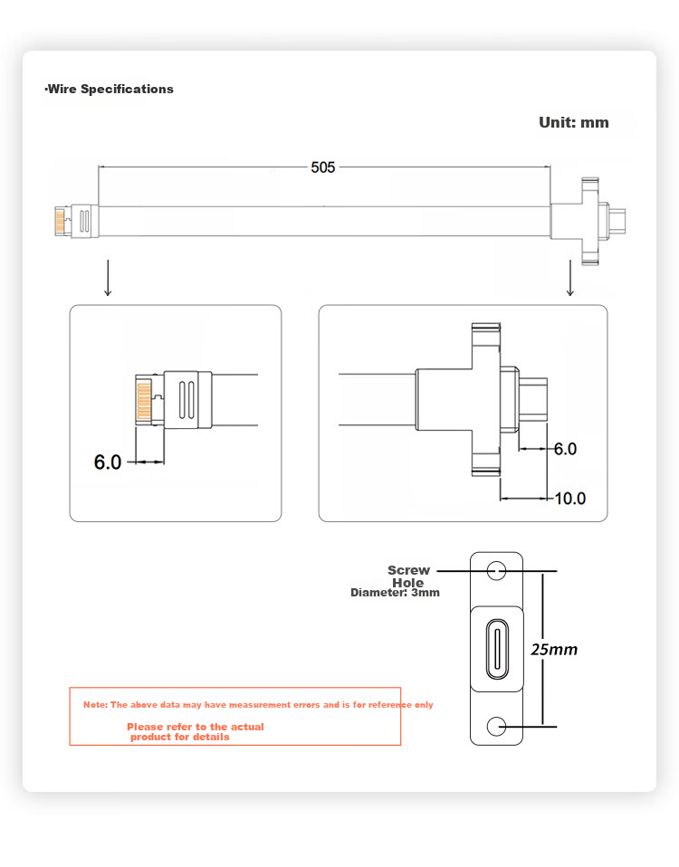 SAMA Type-C Cable Front Top Mounted Type-C Interface for PC Case 505mm Flat Cable High-Speed Data Transmission with Mounting Screws 3
