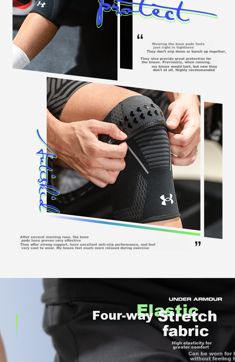 Under Armour Lightweight Knee Pads for Men's Sports, Professional Knee Protection for Running, Basketball, Badminton, Jump Rope, Warm And Non-Slip 6