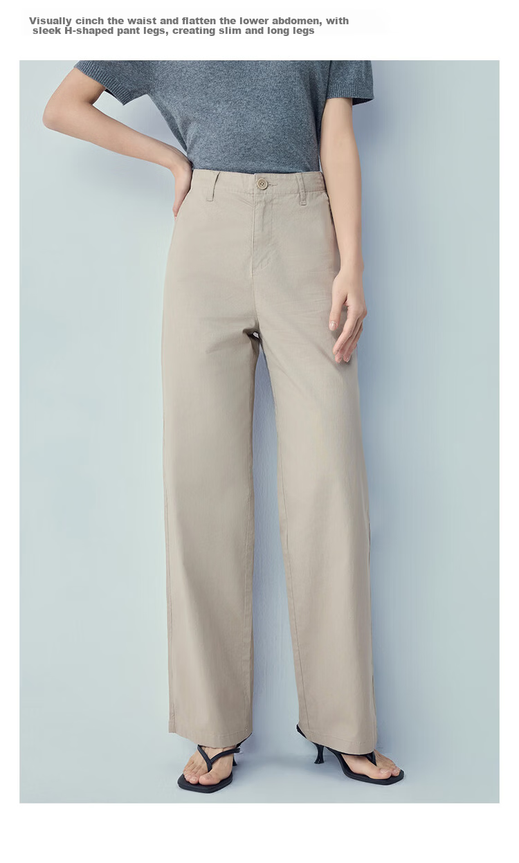 Giordano Women's Pants 2026 New Elastic Cotton Solid Color High Waist Straight Casual Trousers 05416303 5