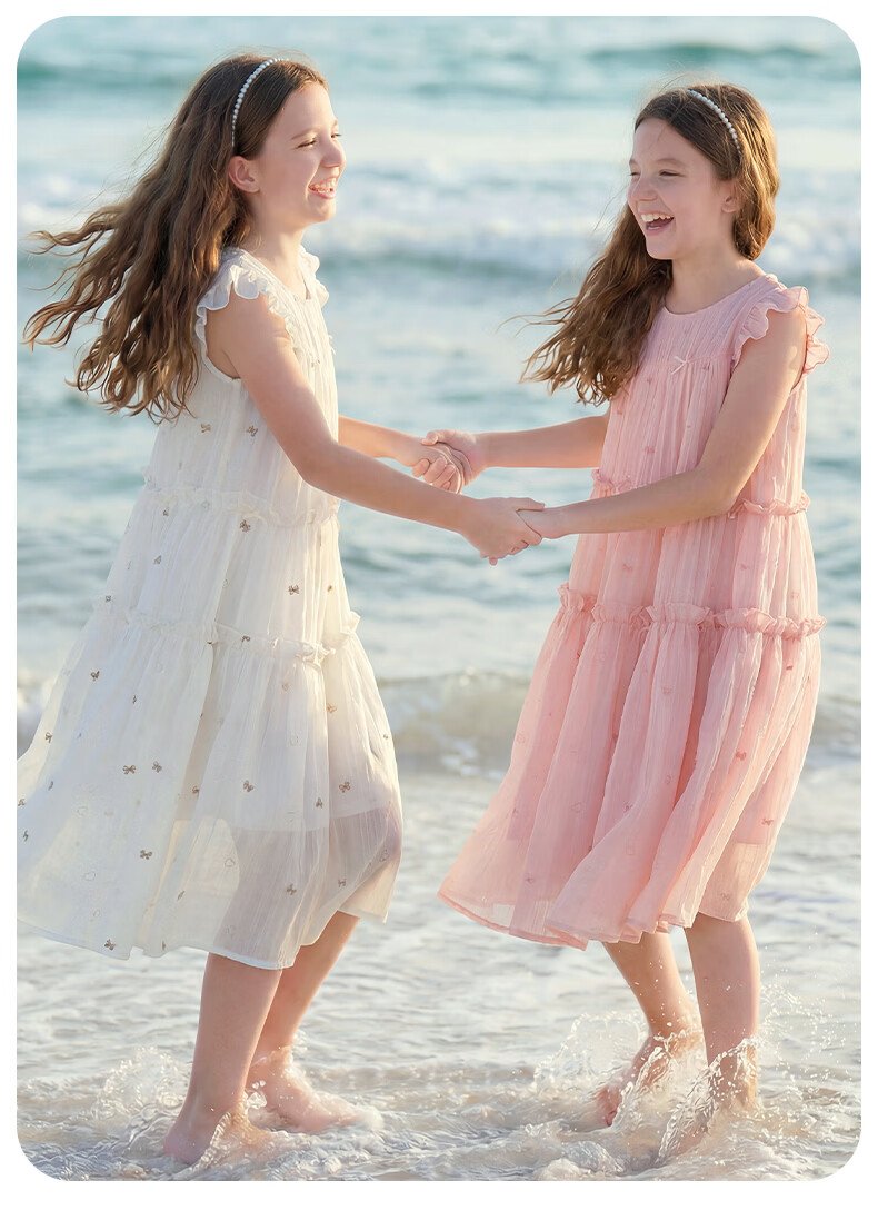 Disney Girls' Tencel Dress Summer Lightweight Princess Cake Dress for Older Children 1A112 Beige 130 11