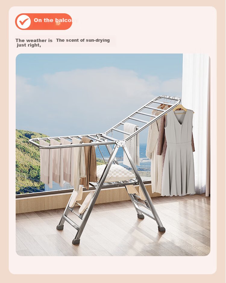 QIAONAMEI Floor Standing Clothes Drying Rack Foldable No Installation Indoor Balcony Laundry Rack Clothes Hanger 4497 18