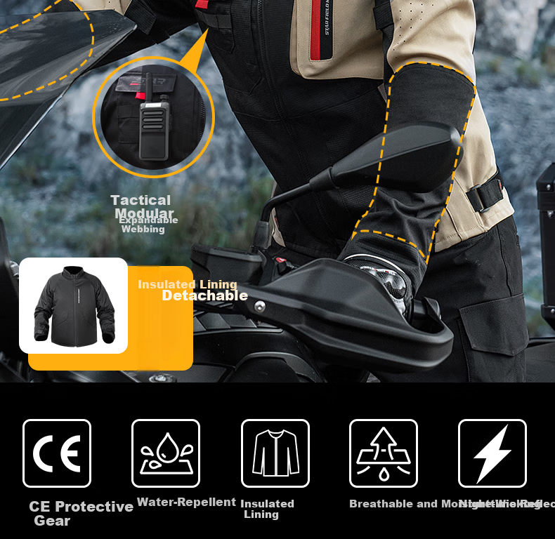 STAR FIELD KNIGHT Motorcycle Riding Jacket, Summer And All-Season Warm Fleece-Lined, Outdoor Motorbike Travel Gear, Black, Size 3XL 2