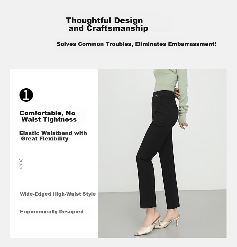 BOPRUIEY Straight-Leg Dark Pants, Spring And Autumn High-Waist Dress Pants for Women, Slimming Commuter Casual Trousers with Draping Effect 8