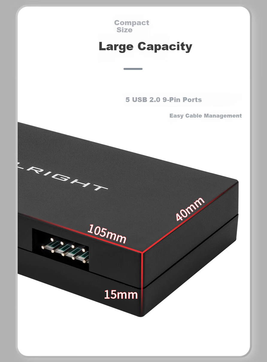 Thermalright USB 2.0 HUB X5 WHITE, Nine-Pin USB Hub, Expansion Box, USB 2.0 Interface Box, Supports Five Sets of Nine-Pin USB Devices 3