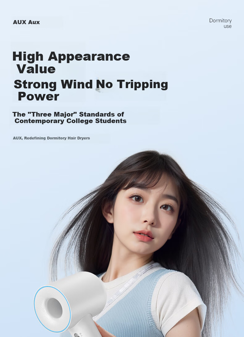 AUX 500W Low Power High-Speed Hair Dryer with Negative Ion Hair Care for Student Dormitory, Hollow Bladeless Design, Under 800W Low Power Hair Dryer for College Students 4