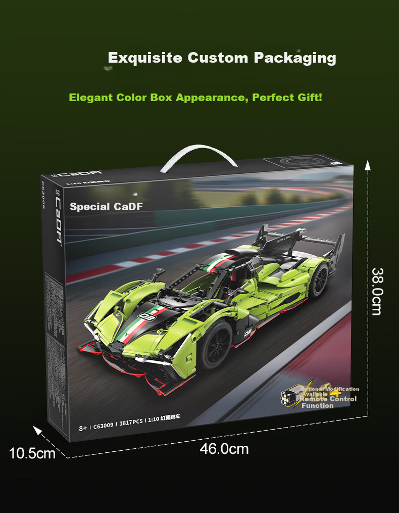 CaDA Building Block Racing Car Toy 1:10 RUFGT Building Block Car Remote Control Racing Car Collectible Display Piece Birthday Gift for Boys 11
