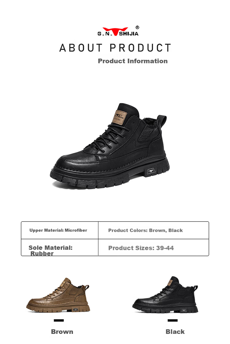 Bull Family Martin Boots Men New British Style Mid-High Casual Shoes Outdoor Fleece-Lined Warm Work Boots for Men 17