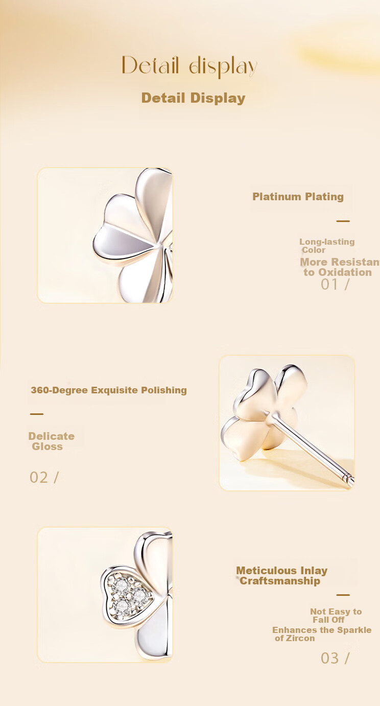 Zhenshangyin China Gold Four-Leaf Clover Sterling Silver 999 Earrings, 2026 New Light Luxury Birthday 520 Gift for Girlfriend 7