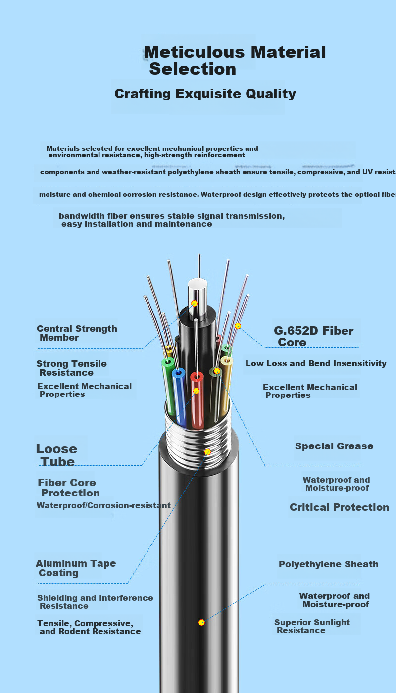 BOYANG GYTA Armored Single-Mode Outdoor Optical Cable 4-Core Communication Fiber Optic Cable Rodent-Resistant Layer-Stranded Outdoor Aerial/Pipeline 1 Meter BY-GYTA-4B1.3-1M 3
