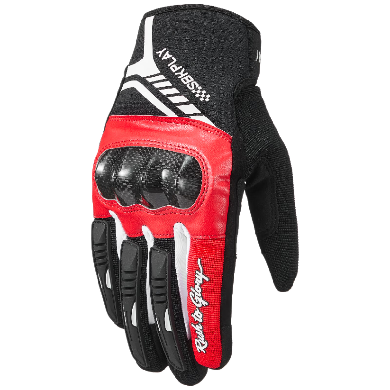 SBKPLAY Motorcycle Carbon Fiber Breathable Summer Gloves Leather Off-Road Riding Gloves for Men And Women with Touchscreen AJ-3 Black And Red XL