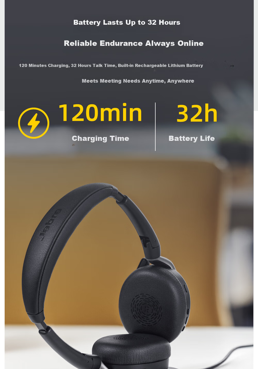 Jabra Evolve2 65 Flex MS Wireless Charging Pad Bluetooth Noise-Cancelling Headset for Computer Office Conference Calls Customer Service Online Education Over-Ear 6