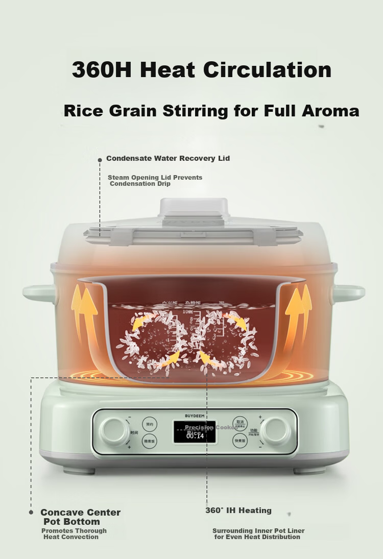 Buydeem Rice Cooker, Home Use Detachable Multi-Functional Large Capacity Cooking Pot, IH Heating Non-Stick Inner Pot, 2-5 People [Xiao Ge Huang] Rice Cooker + Barbecue Pot + Hot Pot, 3L 5