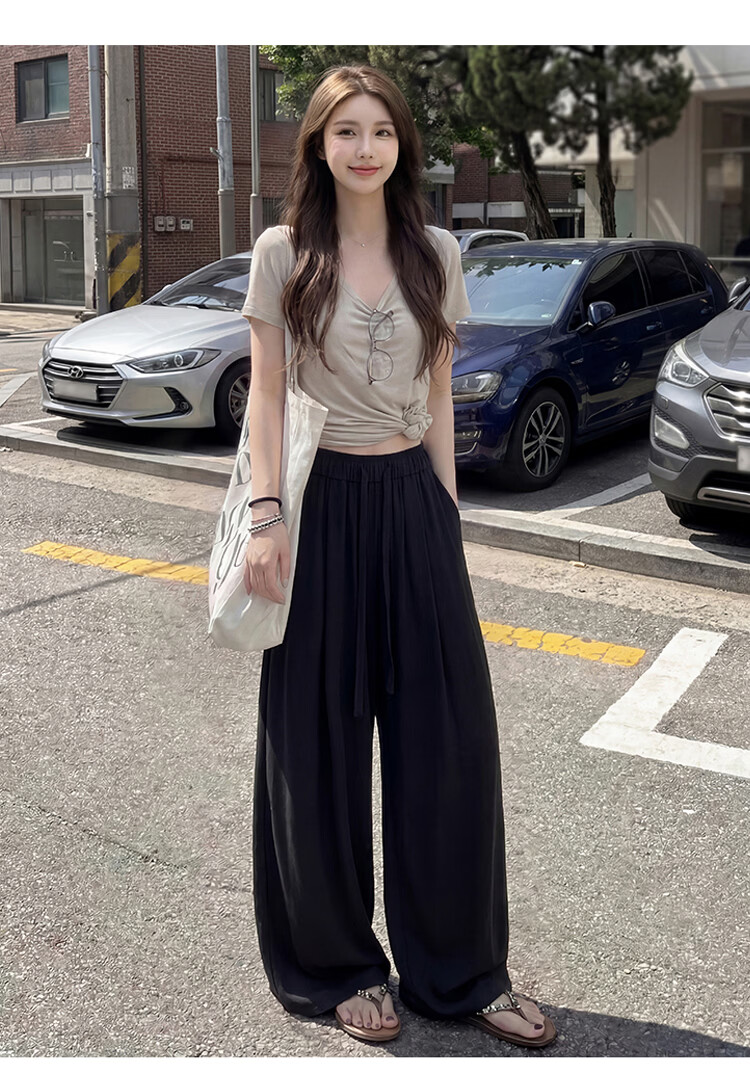 Free Style Linen Wide-Leg Pants for Women Summer Thin 2026 New High Waist Slim Loose Draped Ice Silk Casual Curved Balloon Pants 21